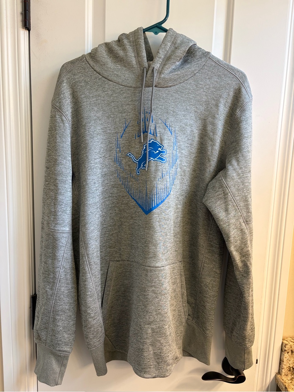 Lions Nike Men's Gray Hoodie with Blue Detroit Lions Crest football grey blue